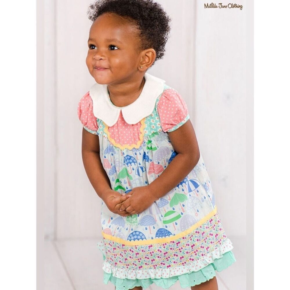 Matilda Jane Raindrops & Umbrellas Dress Size 12-18 month patchwork